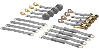 various VEVOR ratchet tie down straps with hooks and loops.
