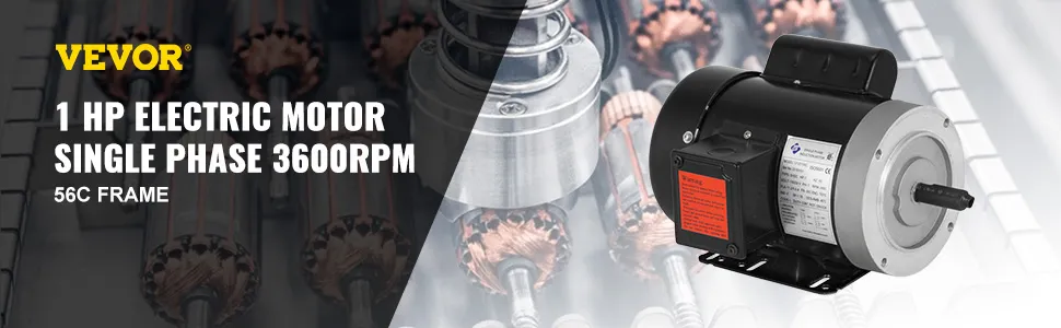 Motor eléctrico VEVOR: 1 hp, monofásico, 3600 rpm, marco de 56c con fondo industrial.