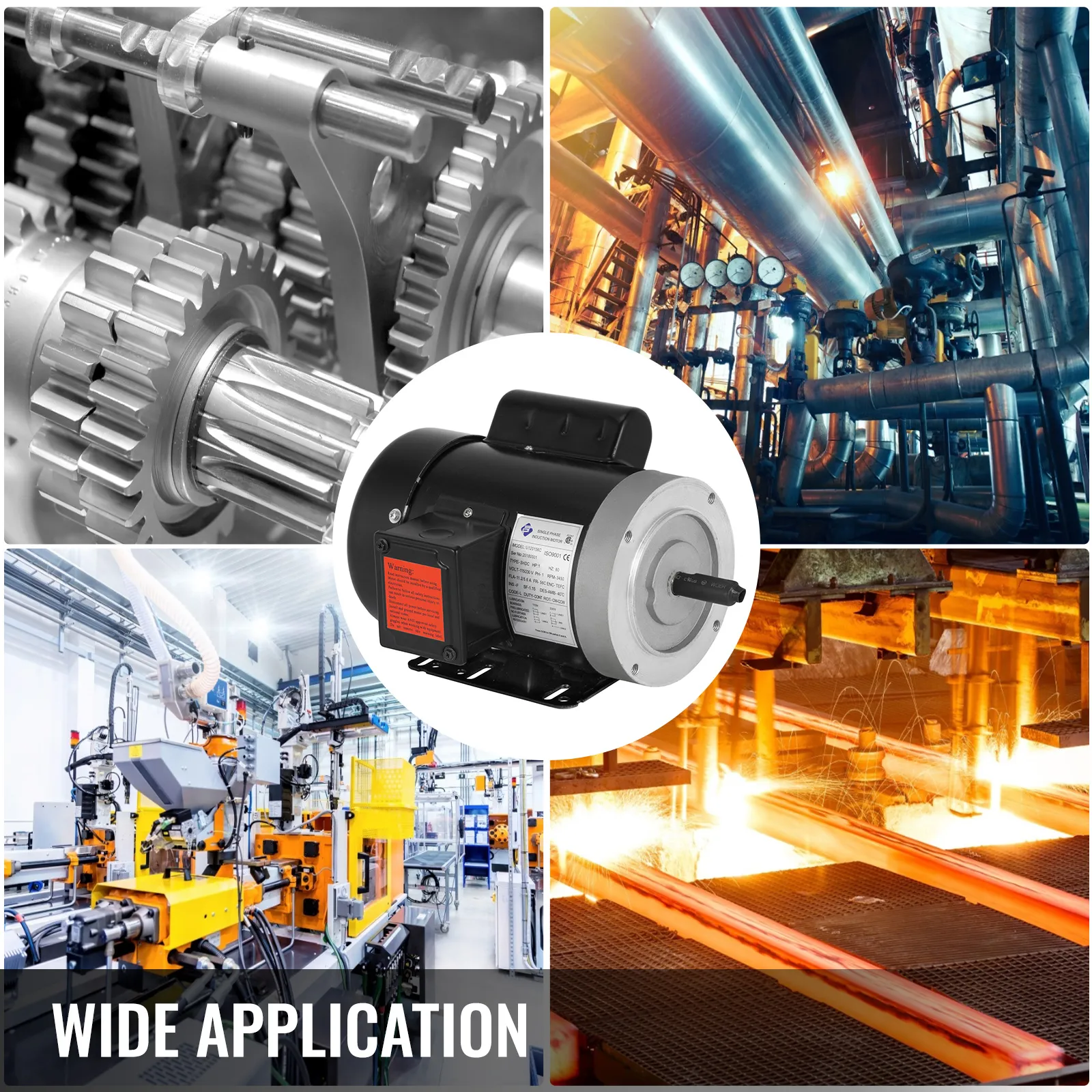 Motor eléctrico VEVOR que demuestra una amplia aplicación en maquinaria y entornos industriales.