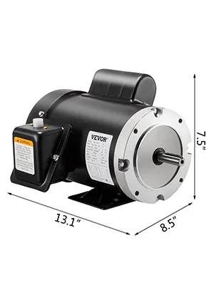 black and silver VEVOR electric motor with size dimensions 13.1"x8.5"x7.5".