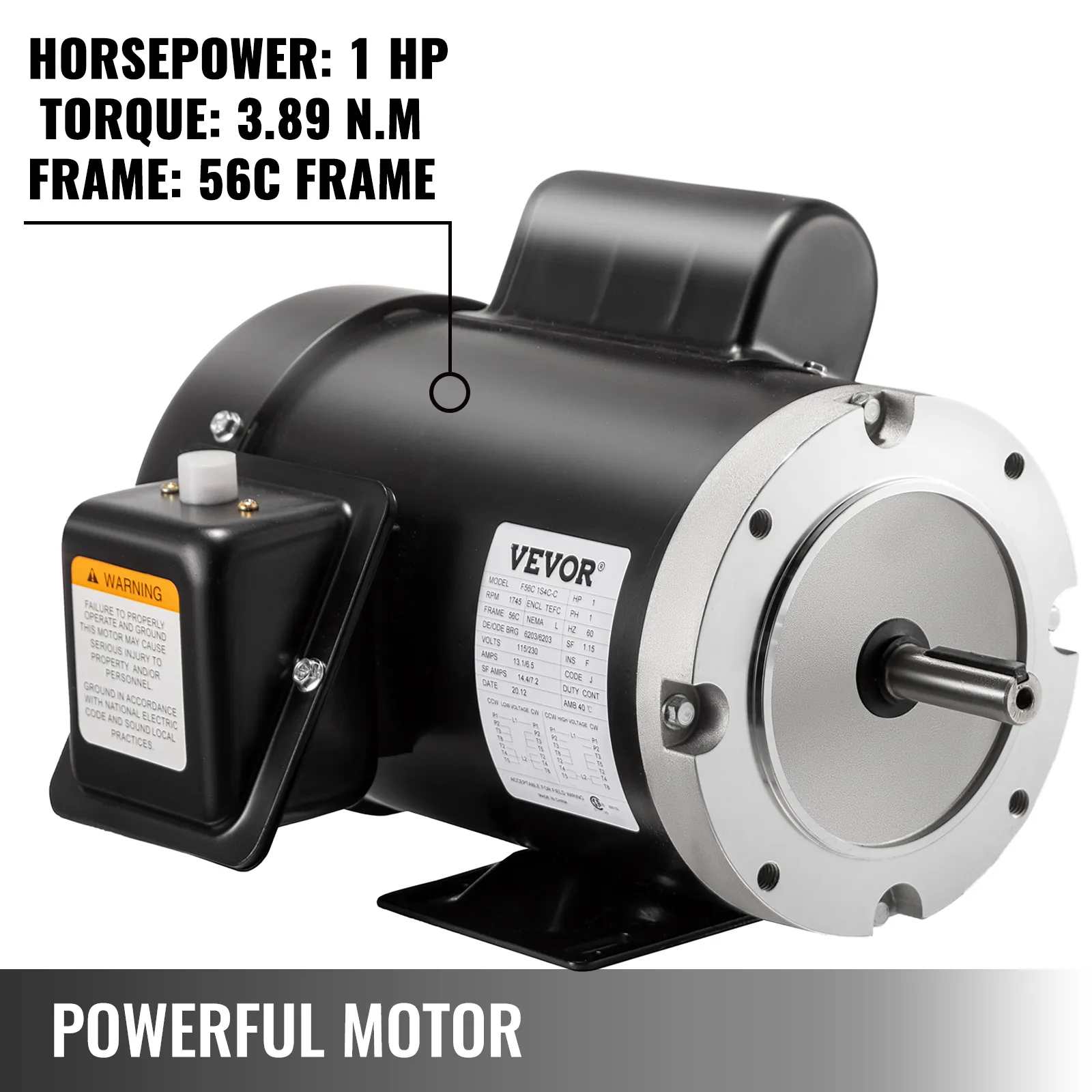 VEVOR electric motor, 1 hp, 3.89 nm torque, 56c frame. powerful motor.