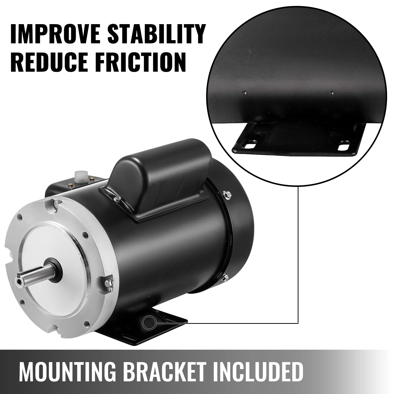 VEVOR electric motor with mounting bracket, improves stability, and reduces friction.