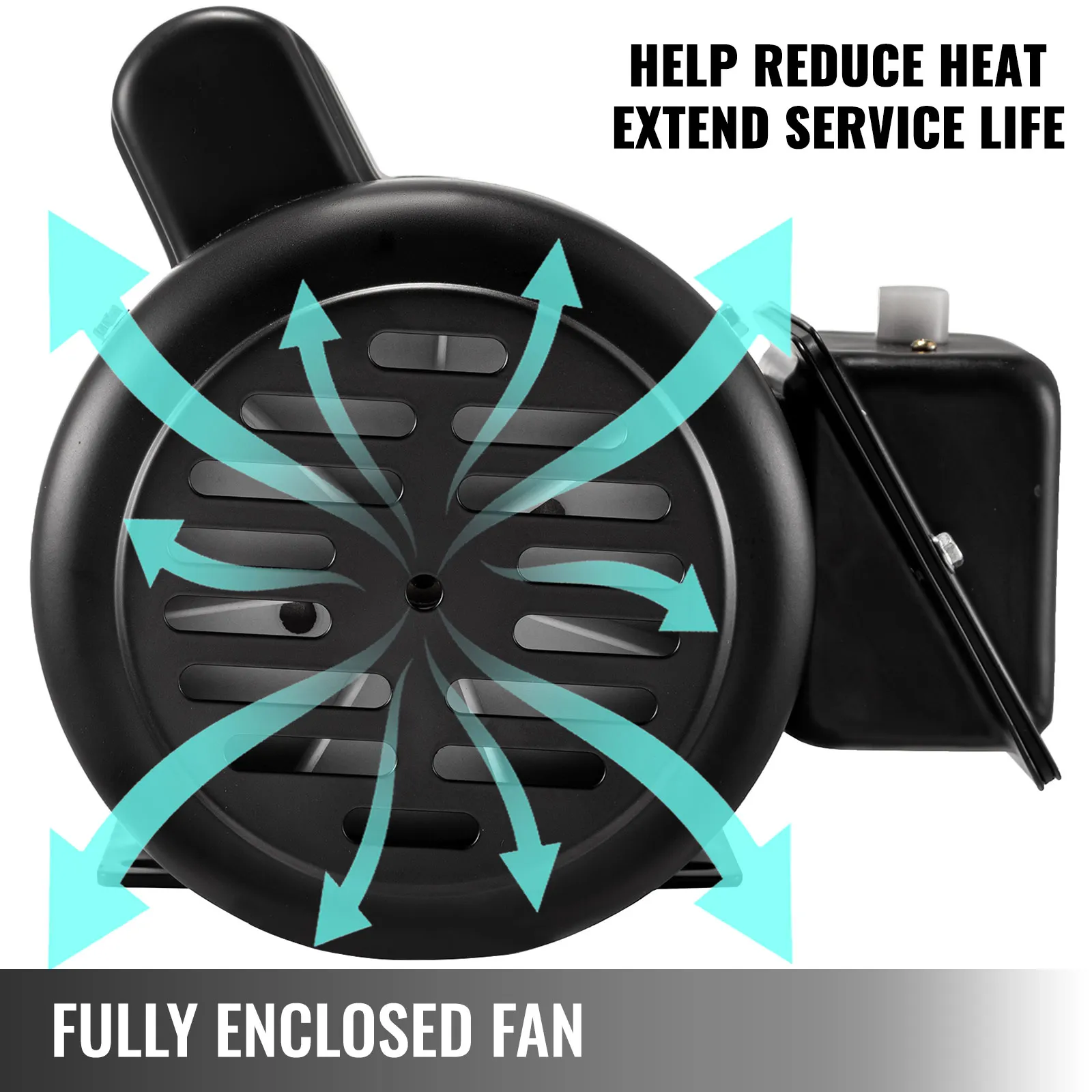 VEVOR electric motor with fully enclosed fan, helps reduce heat and extend service life.