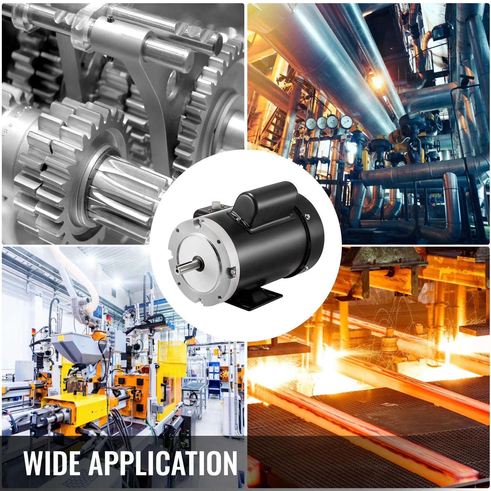 VEVOR electric motor showcasing wide application in industrial settings and machinery.