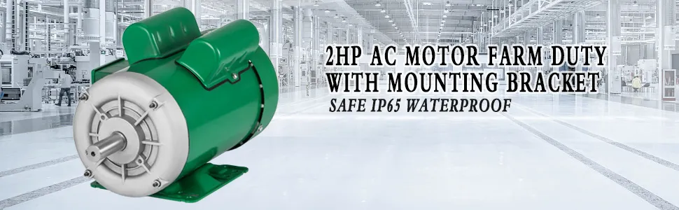 Motor de CA verde de 2 hp con soporte de montaje en un entorno industrial moderno, motor eléctrico VEVOR.