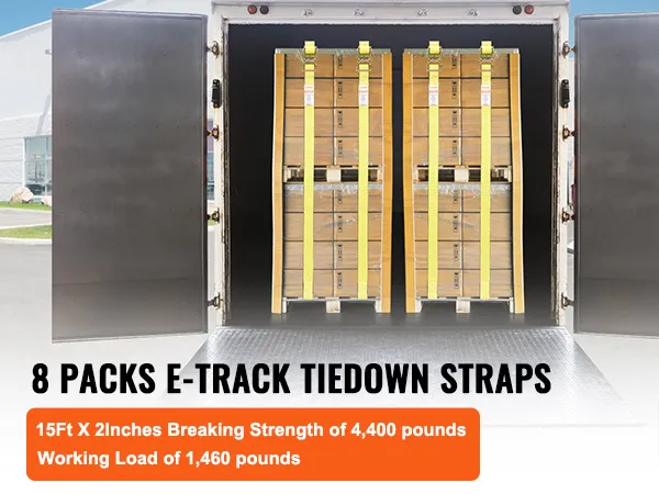 8 Packungen E-Track-Zurrgurte im LKW, 15 Fuß x 2 Zoll, 4.400 lbs Bruchfestigkeit, 1.460 lbs Arbeitslast.