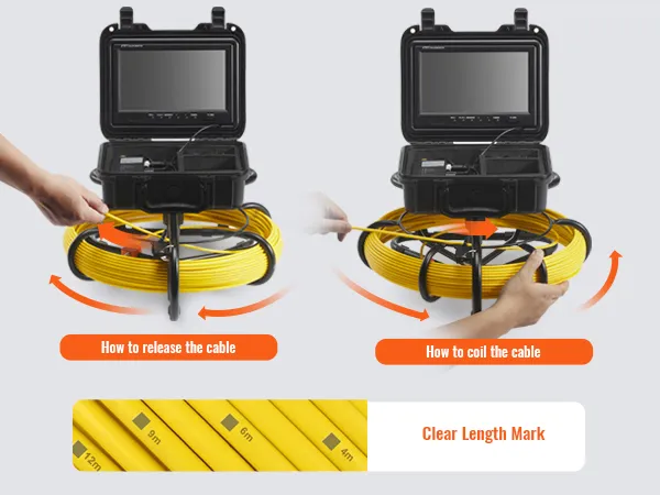 clear length marks and easy-to-use cable coiling for the VEVOR sewer camera.