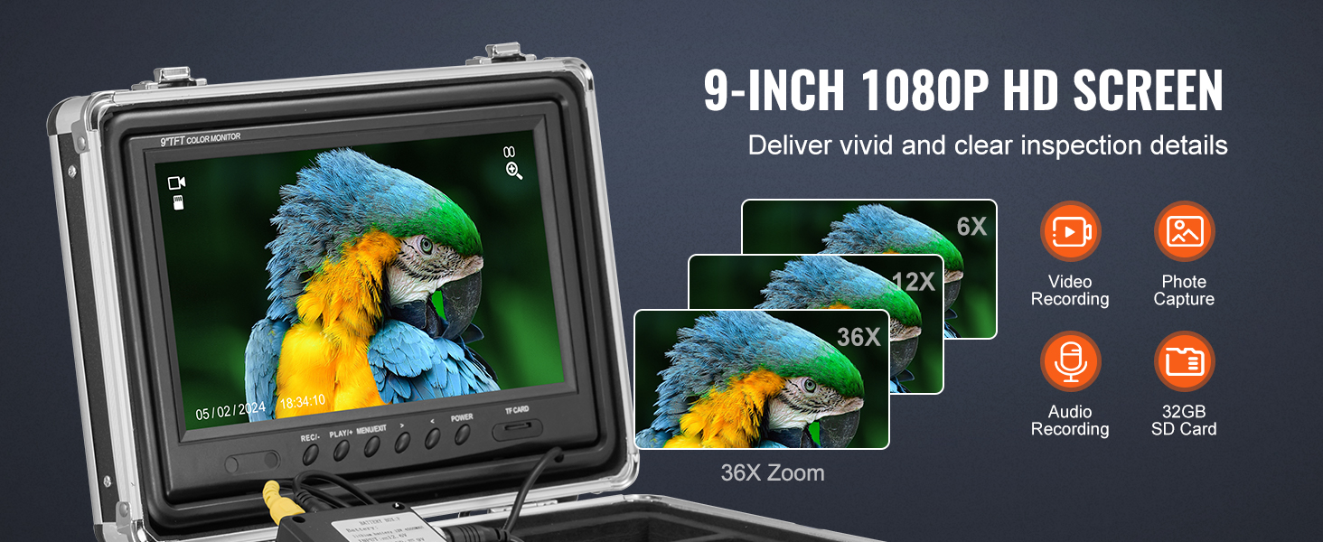 Caméra D'inspection Pour Canalisations 20m - Écran 9" - 1080P - Autonivellement - DVR Intégré - IP68 - 2