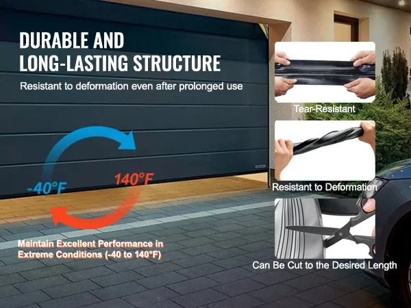 durable VEVOR garage door seals, tear-resistant, withstands extreme temperatures (-40°f to 140°f).