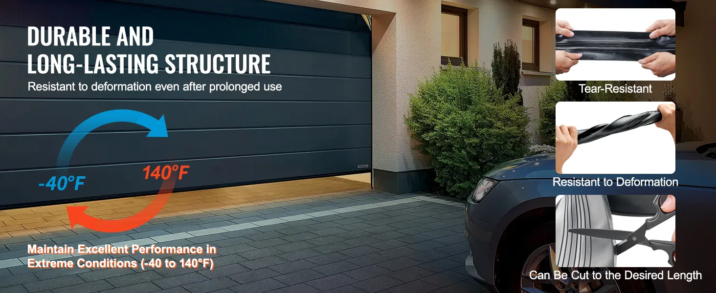 durable VEVOR garage door seals, tear-resistant, withstands extreme temperatures (-40°f to 140°f).