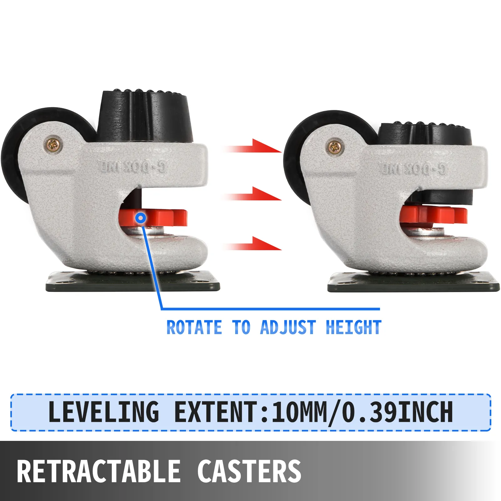 VEVOR leveling casters: retractable and adjustable height 10mm/0.39inch.