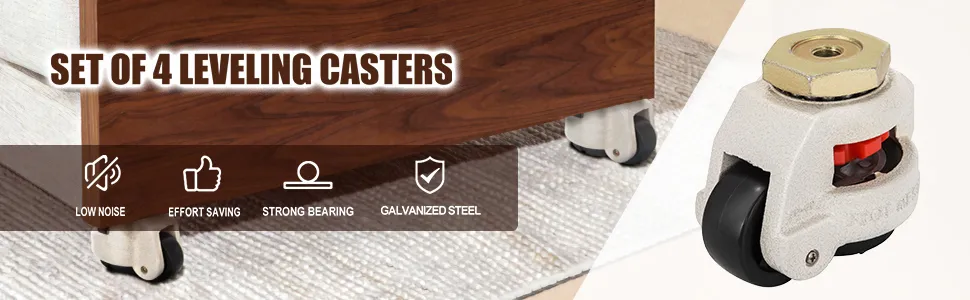 set of 4 VEVOR leveling casters with low noise, strong bearing, and galvanized steel.