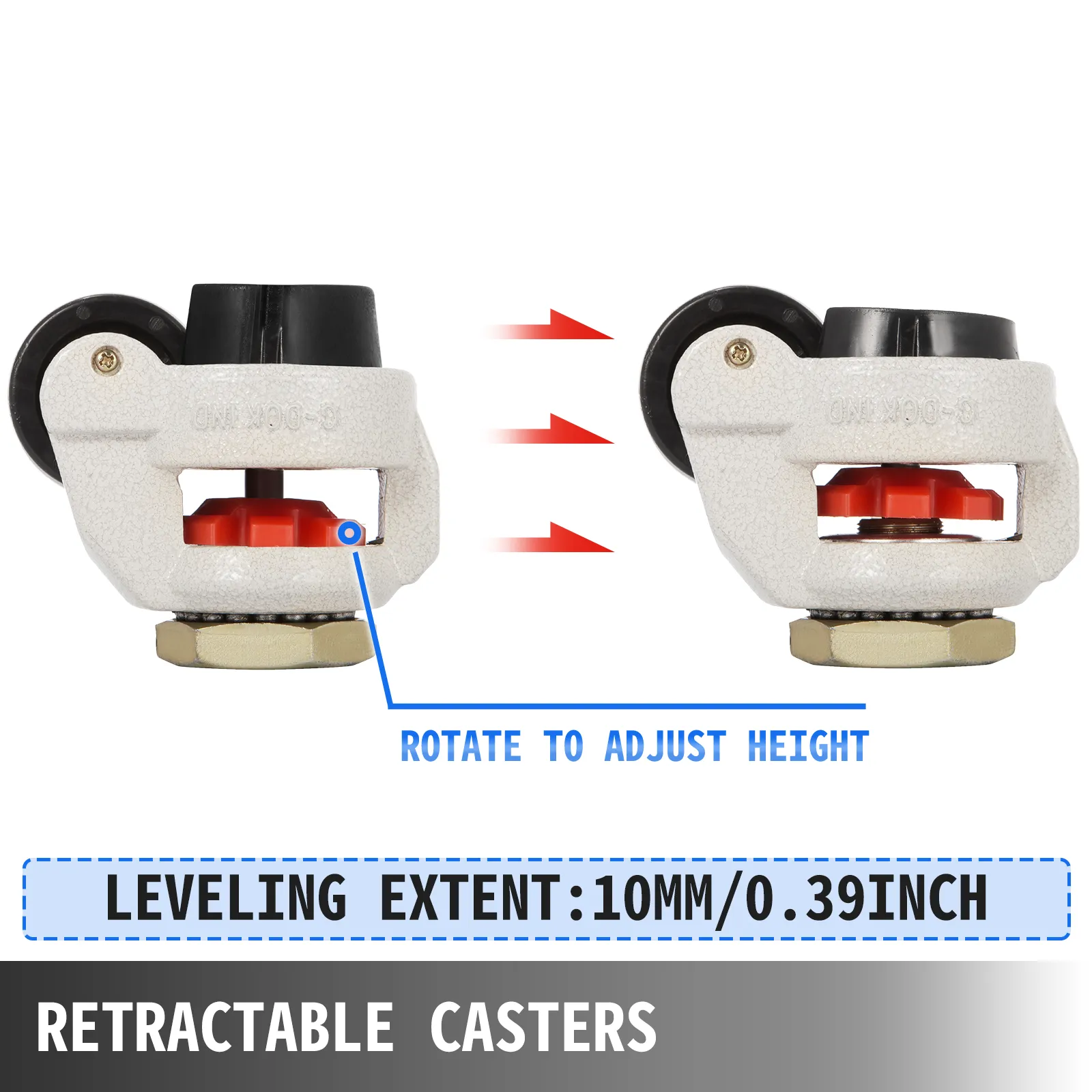 VEVOR leveling casters with adjustable height, leveling extend 10mm/0.39 inch.