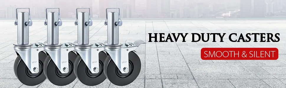 VEVOR scaffolding caster wheels, heavy duty, smooth, and silent on a tiled pavement.