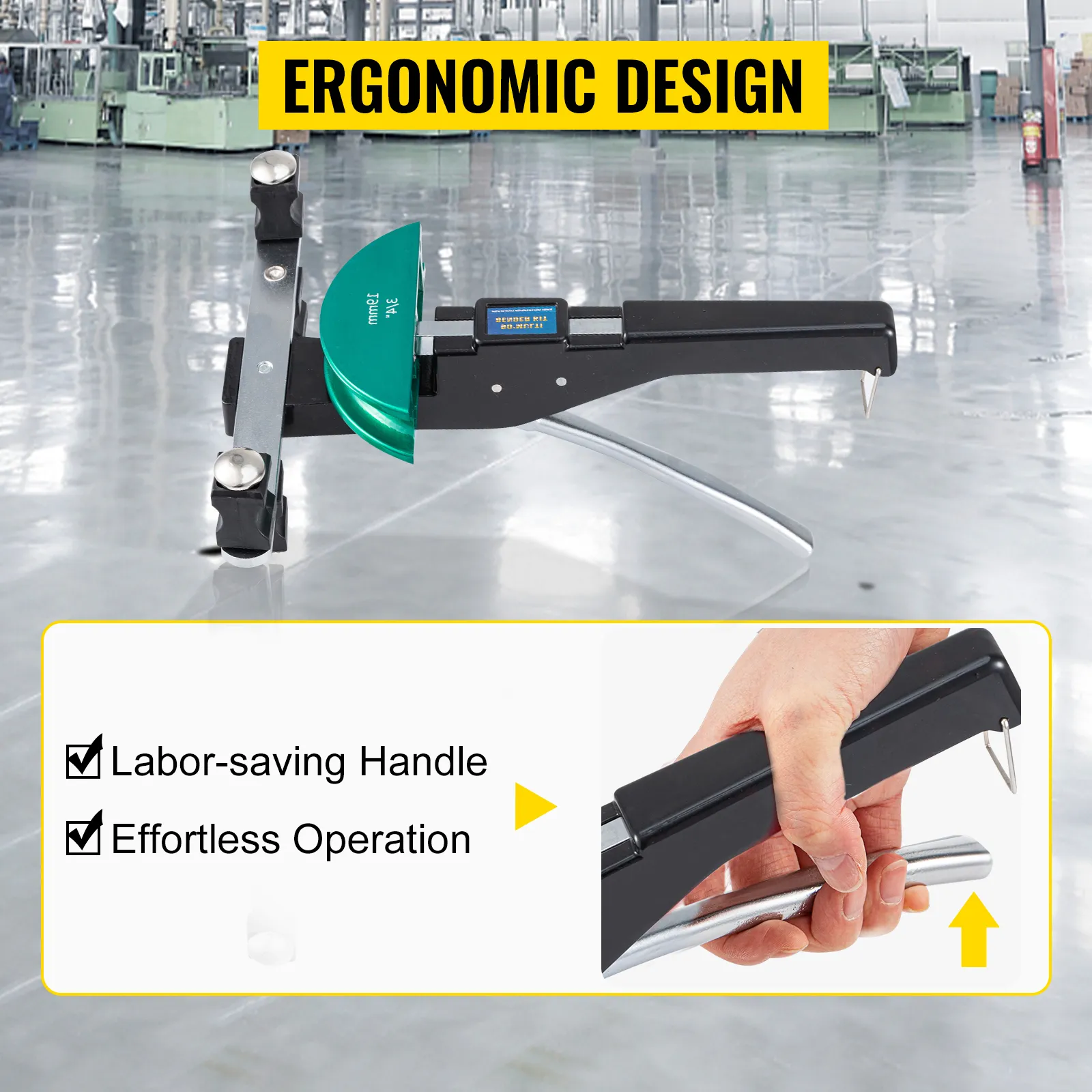 VEVOR copper pipe bender with ergonomic design, labor-saving handle, and effortless operation.