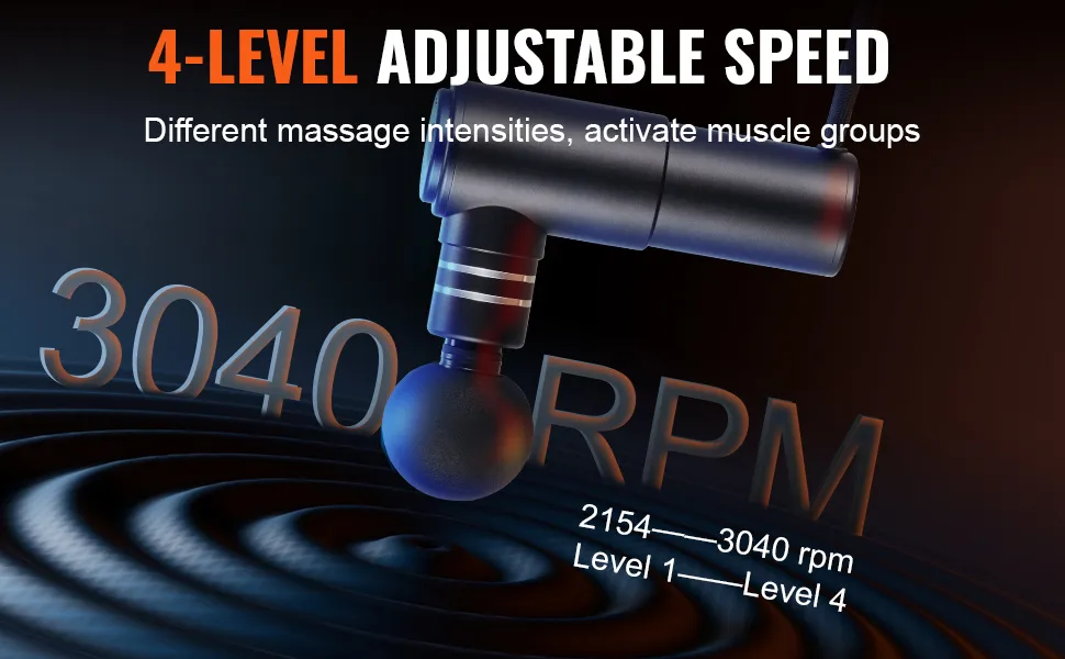 VEVOR-Massagepistole mit 4-stufig einstellbarer Geschwindigkeit von 2154 bis 3040 U/min zur Muskelaktivierung.