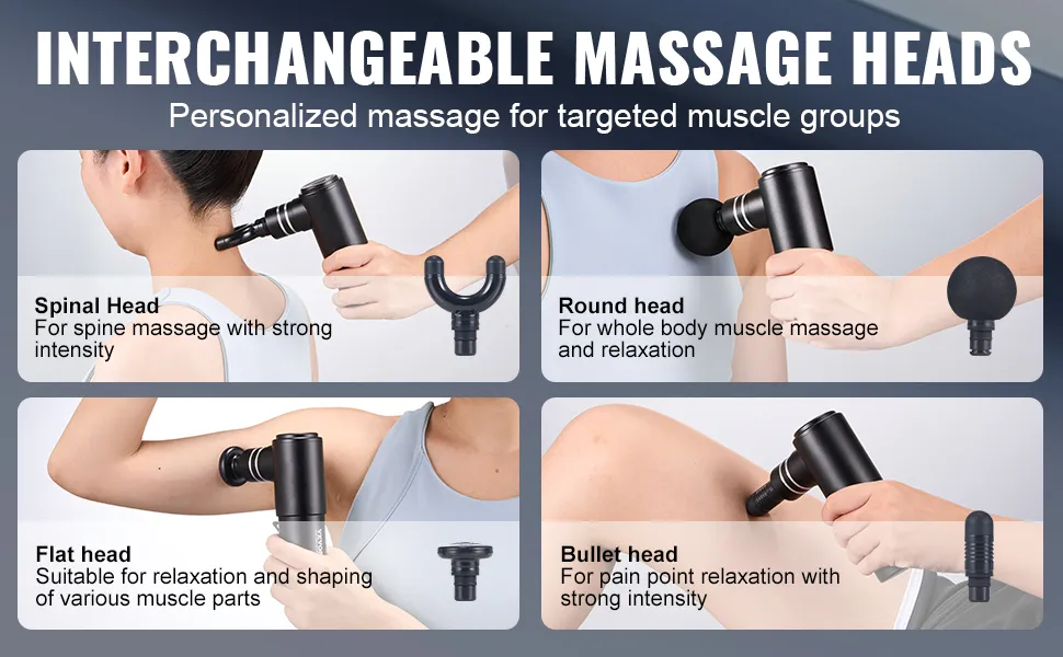 VEVOR-Massagepistole mit austauschbaren Köpfen für eine individuelle Muskelmassage und Entspannung.