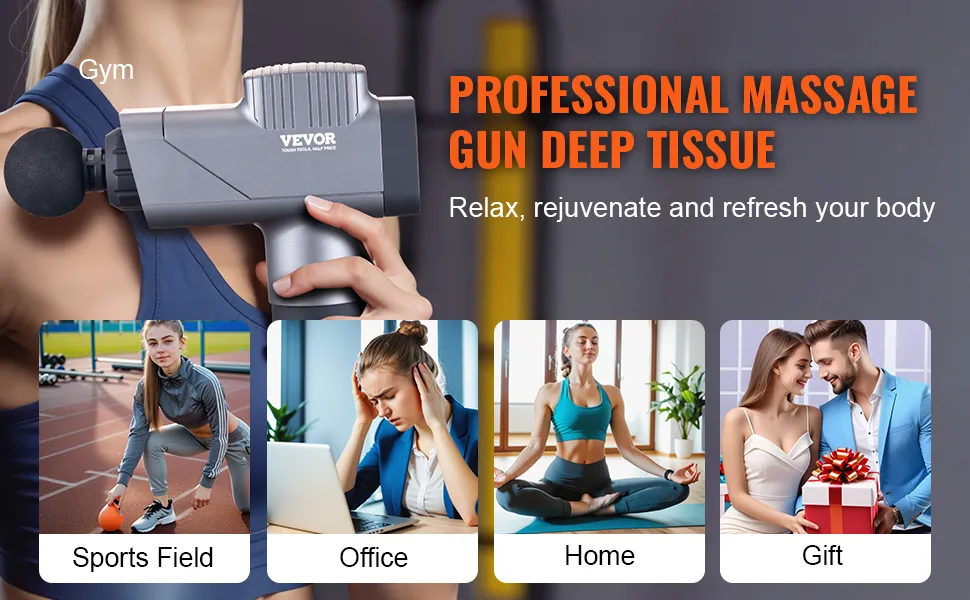 Pistolet de massage VEVOR pour tissus profonds, à utiliser en salle de sport, sur le terrain de sport, au bureau, à la maison et comme cadeau.