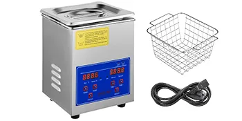 VEVOR Ultraschallreiniger mit Bedienfeld, Metallkorb und Netzkabel.