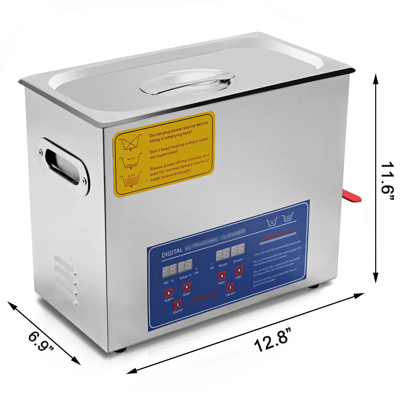 VEVOR ultrasonic cleaner, stainless steel body with digital controls, dimensions 12.5"x7"x10".