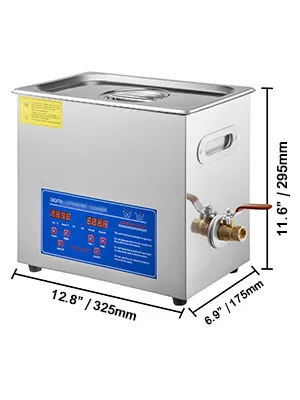 VEVOR ultrasonic cleaner with dimensions: 13x7.1x11.2 inches.