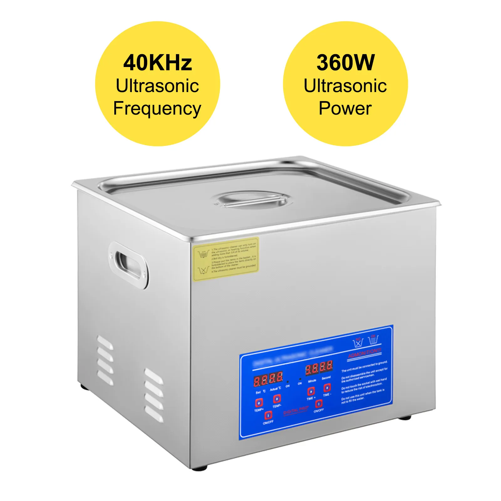 VEVOR ultrasonic cleaner with 40khz frequency and 360w power.