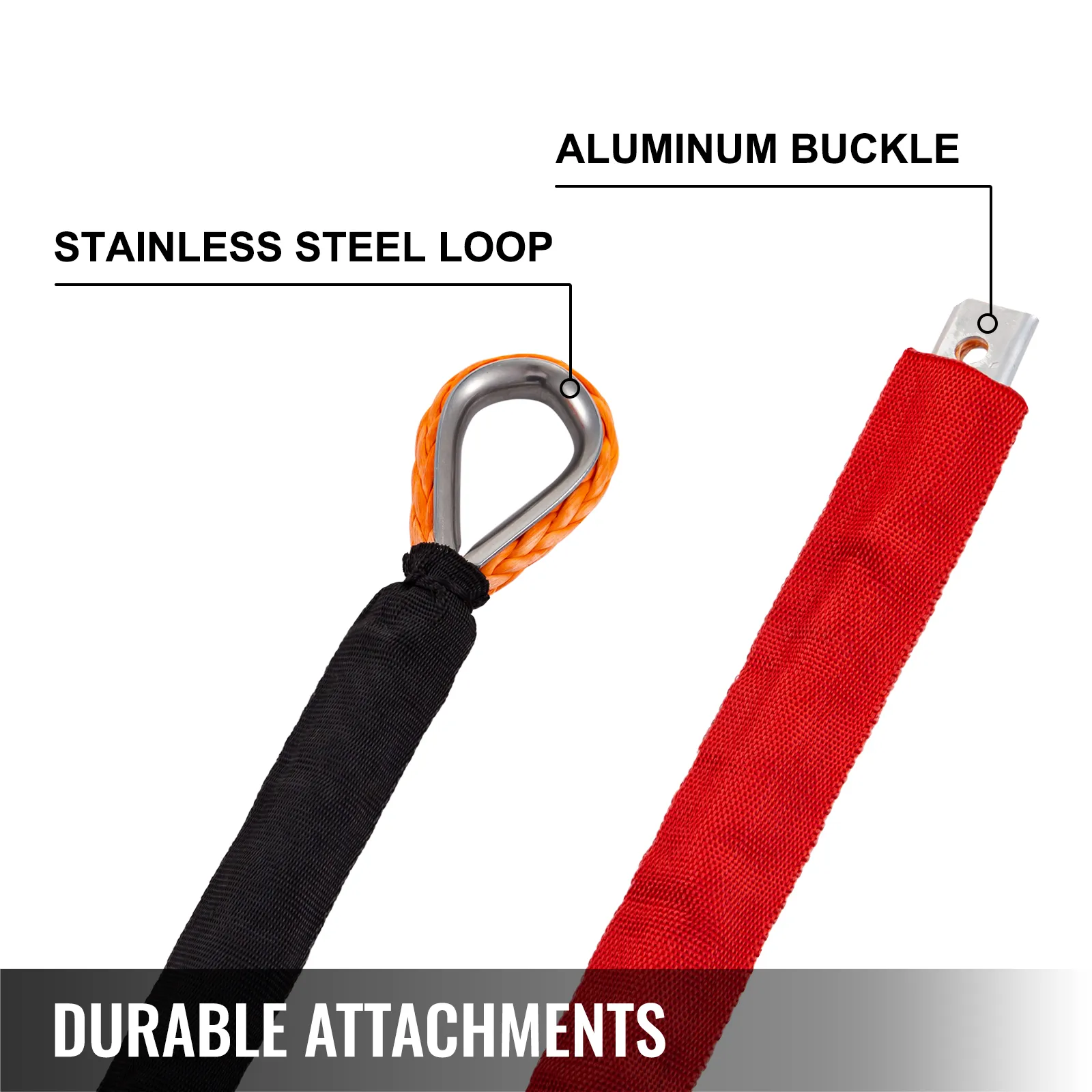 VEVOR synthetic winch rope with stainless steel loop and aluminum buckle