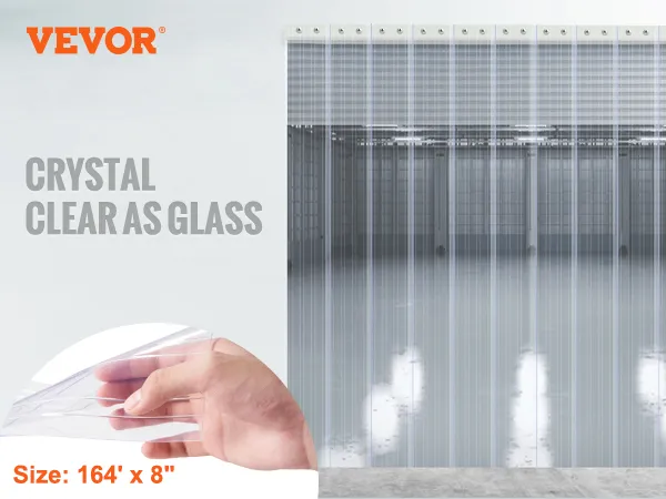 VEVOR Streifenvorhang - kristallklarer Streifenvorhang, keine Auswirkung auf die Innenbeleuchtung, Größe: 164' x 8".