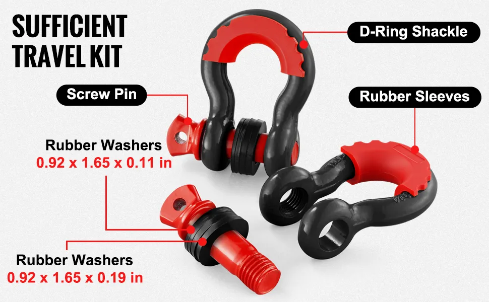 Kit de grillete con anillo en D VEVOR con pasador roscado, arandelas de goma y mangas para un kit de viaje suficiente.