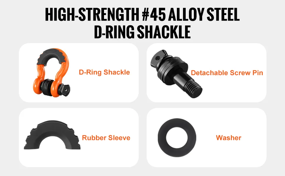 Grillete con anillo en D VEVOR de acero de aleación n.° 45 de alta resistencia con pasador de tornillo desmontable, funda de goma y arandela.