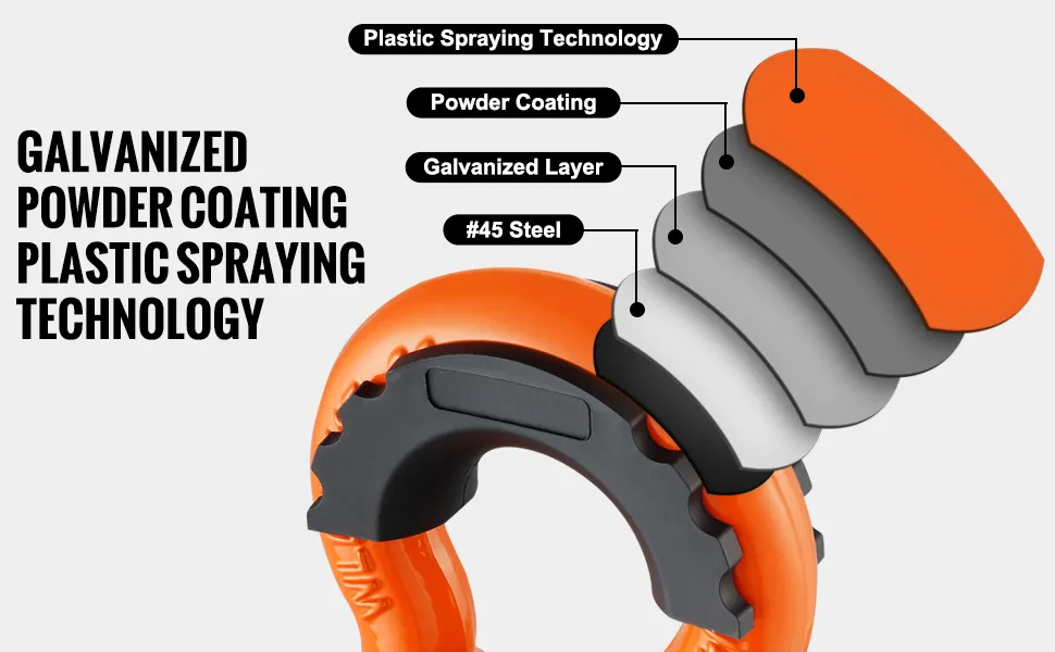 Grillete con anillo en D VEVOR con recubrimiento de polvo galvanizado y tecnología de pulverización de plástico.