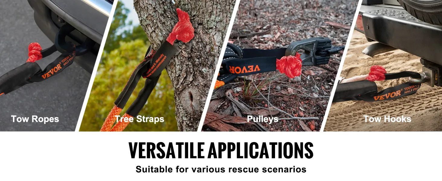 VEVOR soft shackle rope for tow ropes, tree straps, pulleys, and tow hooks. versatile applications.