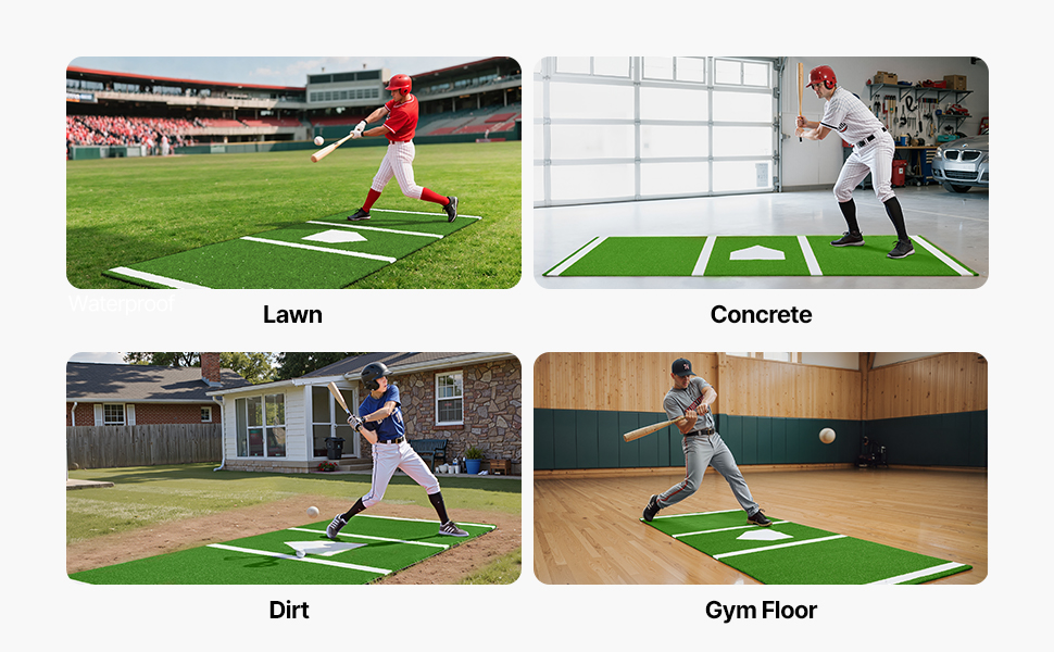 VEVOR Baseball Softball Hitting Batting Mat, 10' X 3.8' Indoor/Outdoor Softball Mat, Lined & Foam Backing Anti-Slip Anti-Fade Softball Training Aid, Portable Practice Mat With Tightening Rope, Green