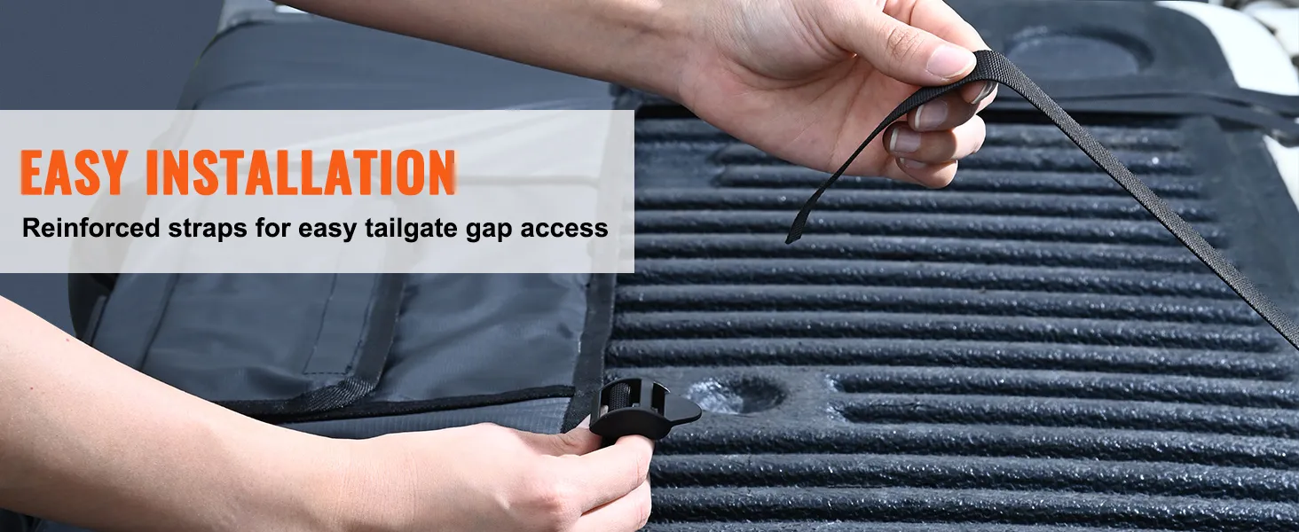 easy installation of VEVOR tailgate bike pad with reinforced straps for simple tailgate gap access.
