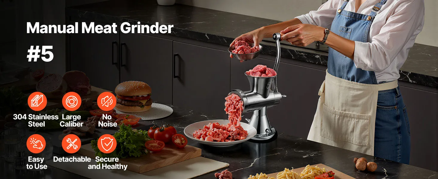 Picadora de carne VEVOR, manual, con tubos para embutir salchichas, muele carne y verduras.