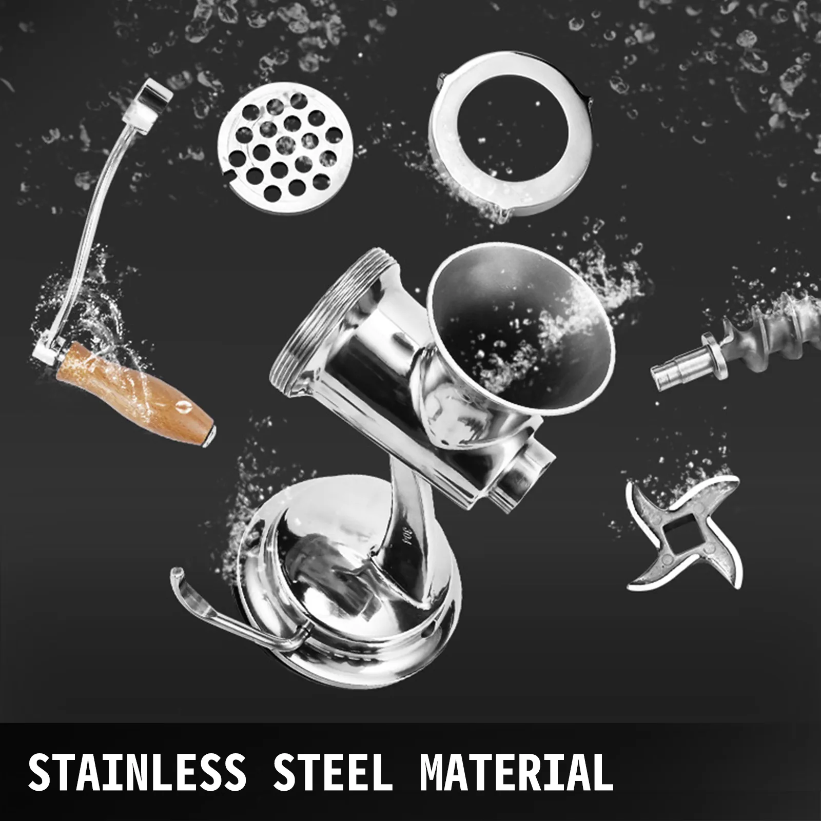 VEVOR meat grinder parts made with stainless steel material.