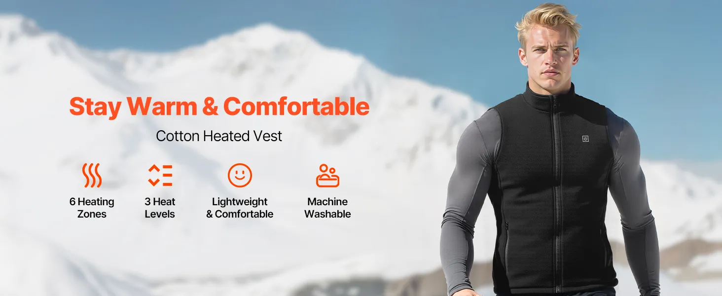 VEVOR Heated Vest, Men Electric Heating Vest with 16000 mAh Battery Pack, 6 Heating Zones Lightweight Rechargeable Winter-Vest with 3 Levels, for Outdoor Hiking Camping Fishing Skiing, Size L