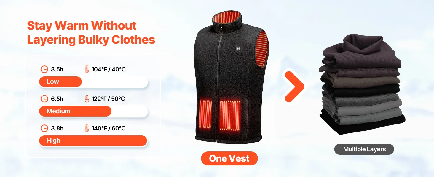 VEVOR Heated Vest, Men Electric Heating Vest with 16000 mAh Battery Pack, 6 Heating Zones Lightweight Rechargeable Winter-Vest with 3 Levels, for Outdoor Hiking Camping Fishing Skiing, Size L