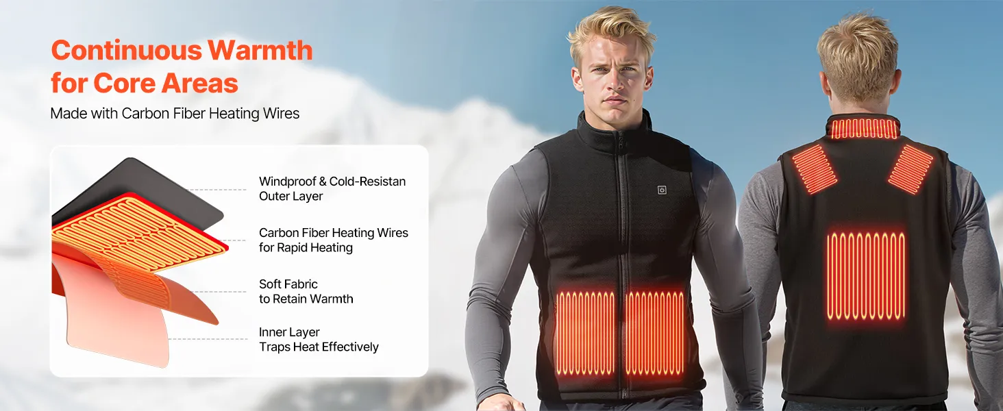 VEVOR Heated Vest, Men Electric Heating Vest with 16000 mAh Battery Pack, 6 Heating Zones Lightweight Rechargeable Winter-Vest with 3 Levels, for Outdoor Hiking Camping Fishing Skiing, Size XL