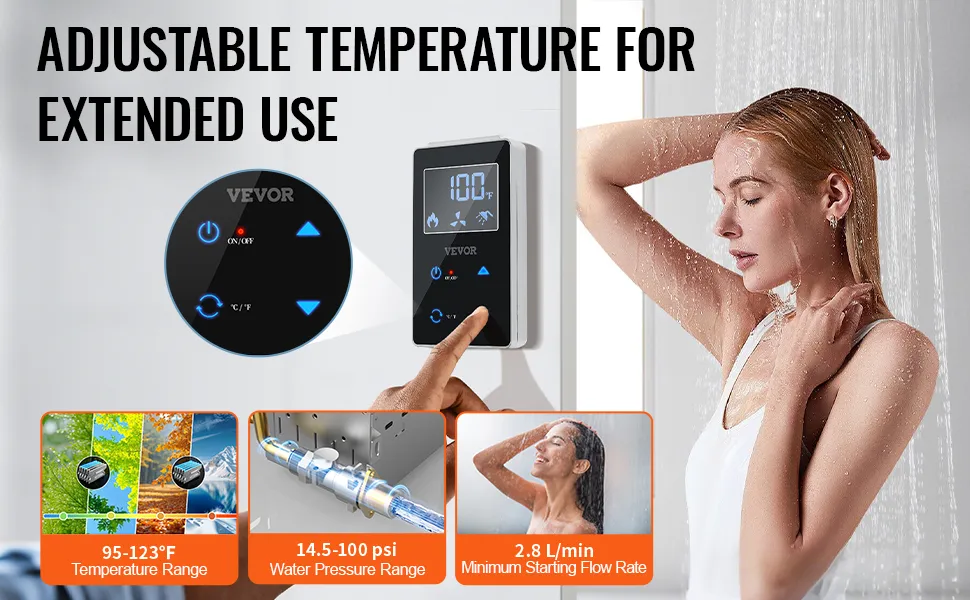 VEVOR RV Tankless Water Heater, Instant Shower with 15 x 15 inches Black Door and Remote Controller, 55000BTU Optimized Comfort Performance Hot Water, Ideal for RVers' Family Everyday Use