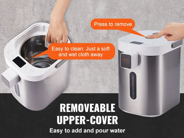 Dispensador de agua caliente VEVOR con tapa superior extraíble para facilitar la limpieza y el vertido de agua.