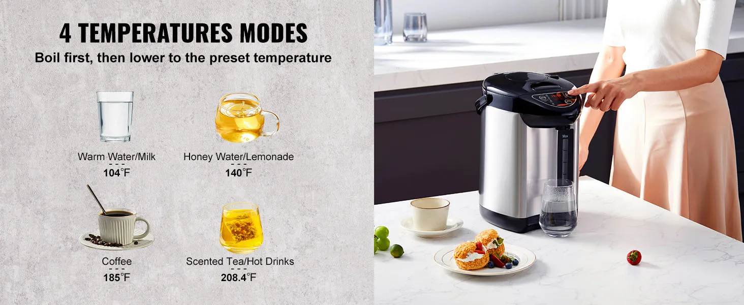 VEVOR hot water dispenser: 4 temperature modes for warm water, honey water, coffee, and hot drinks.