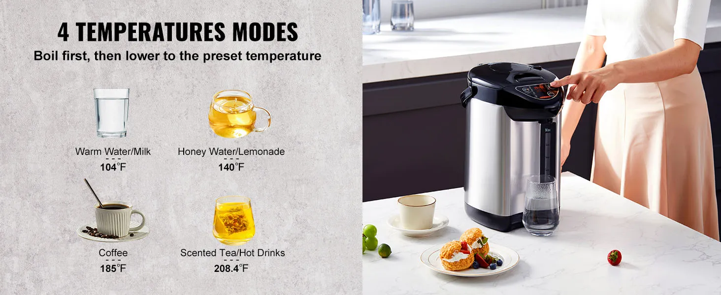 VEVOR hot water dispenser with 4 temperature settings for warm water, honey water, coffee, and tea.