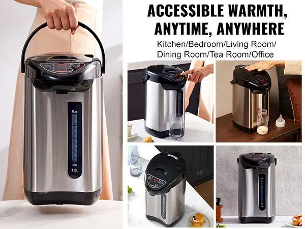 Dispensador de agua caliente VEVOR en diferentes entornos domésticos y de oficina con capacidad de 4l.