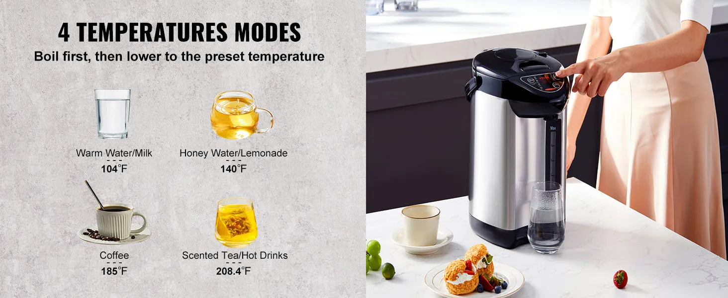 VEVOR hot water dispenser with 4 temperature modes for warm water, honey water, coffee, and tea.