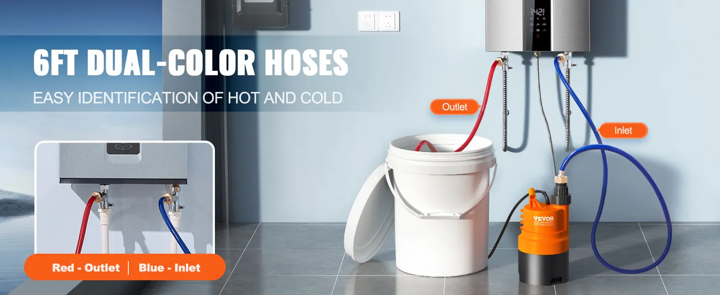 VEVOR Tankless Water Heater Flushing Kit, Includes Efficient Pump & 5 Gallon Pail & 2 Hoses & Descaling Powder, Wrench and Adapter for Quick Install Easy to Start, Water Heater Flush Kit