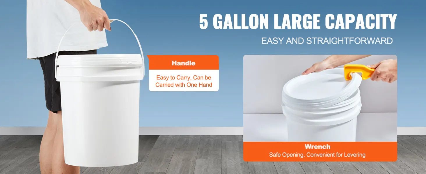 Balde de 5 galones con asa fácil de transportar y llave para una apertura segura. Kit de descarga para calentador de agua sin tanque VEVOR.