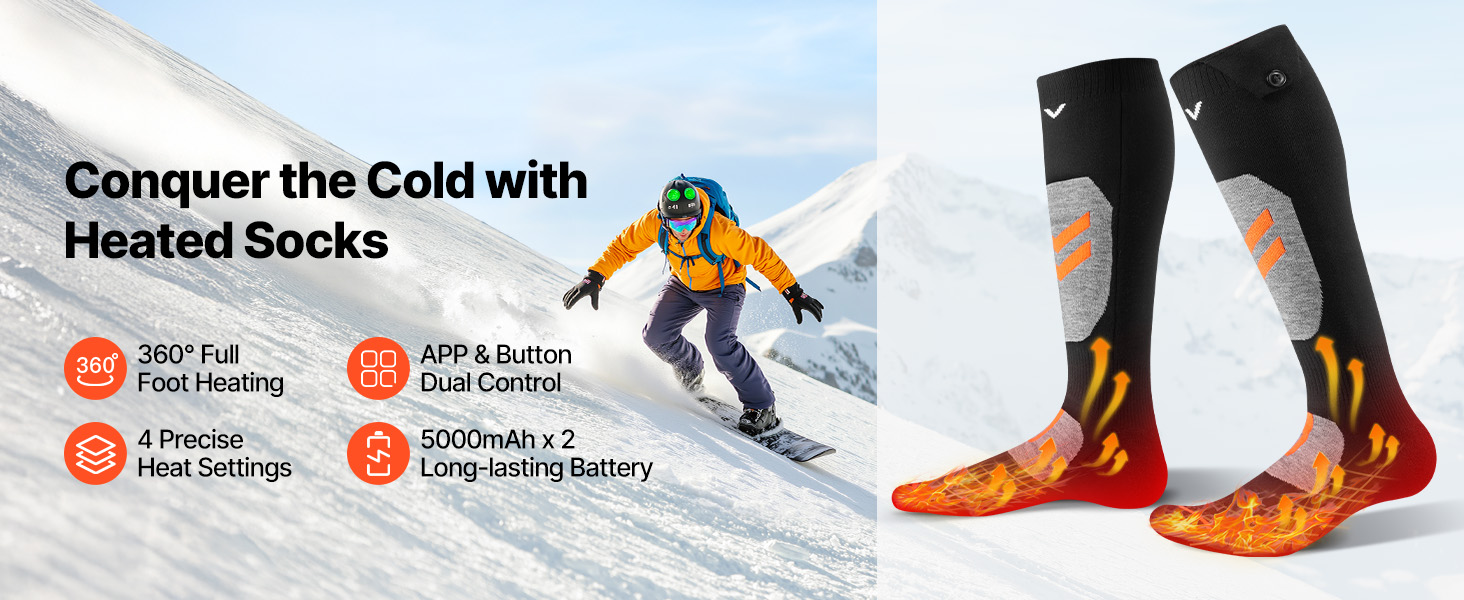 Chaussettes Chauffantes Rechargeables - 4 Niveaux De Chaleur (40°C à 70°C) | Batterie 5000 MAh | Pour Ski, Randonnée, Travail Extérieur - 5