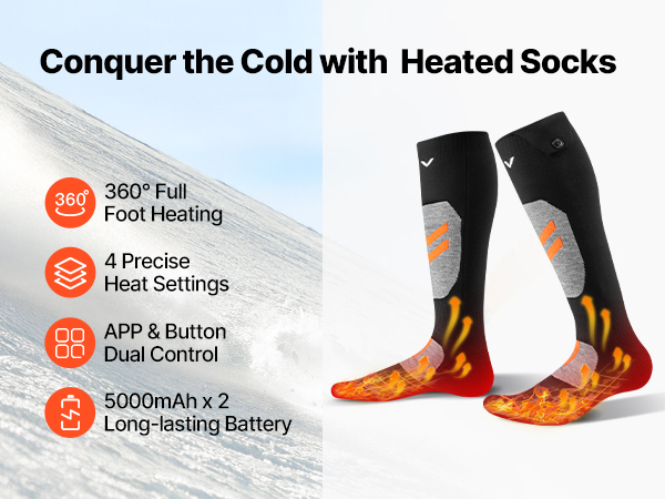 Chaussettes Chauffantes Rechargeables - 4 Niveaux De Chaleur (40°C à 70°C) | Batterie 5000 MAh | Pour Ski, Randonnée, Travail Extérieur - 13