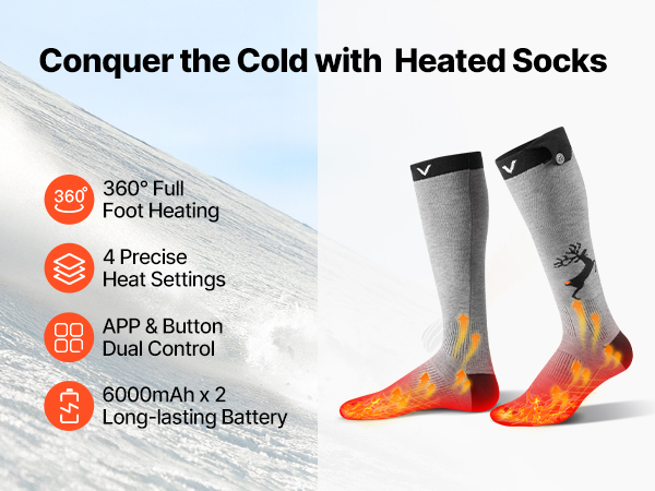 Chaussettes Chauffantes Rechargeables - 4 Niveaux De Chaleur (40°C à 70°C) | Batterie 5000 MAh | Pour Ski, Randonnée, Travail Extérieur - 7